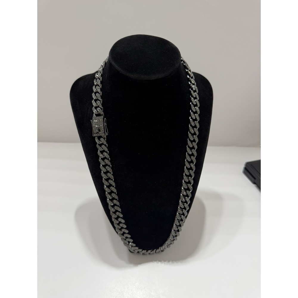 black cuban chain iced out vvscz stones stainless 24 inch 12mm triple lock clasp